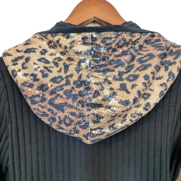 NWT Joseph Ribkoff Animal Print Sequins Cardigan Sweater with Hood - Picture 6 of 7